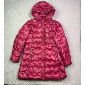 Kate Spade Goose Down Parka Jacket Womens Large Pink Puffer Coat Full Zip